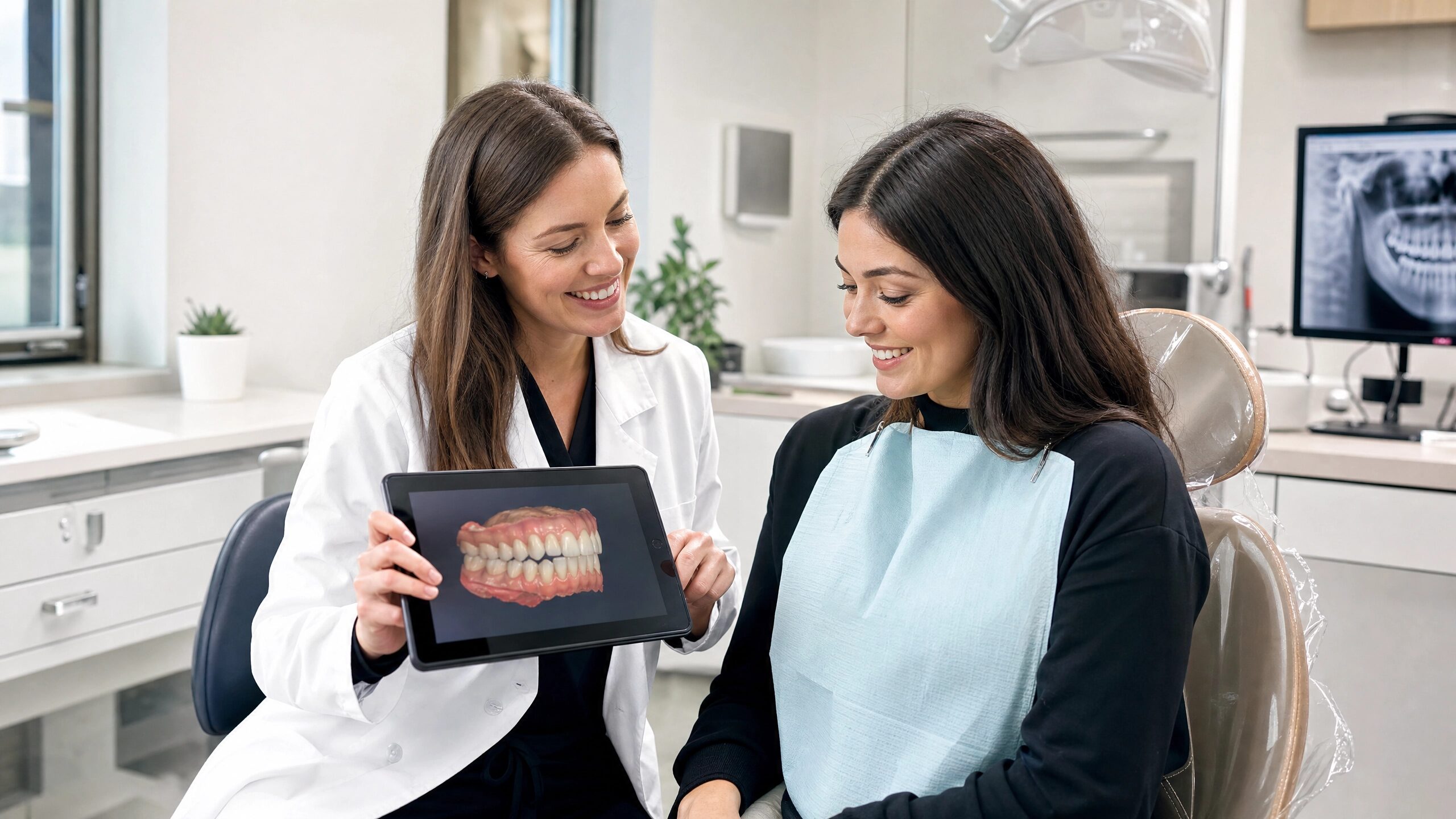 Dentist showing 3D teeth scan during Invisalign consultation in Ann Arbor