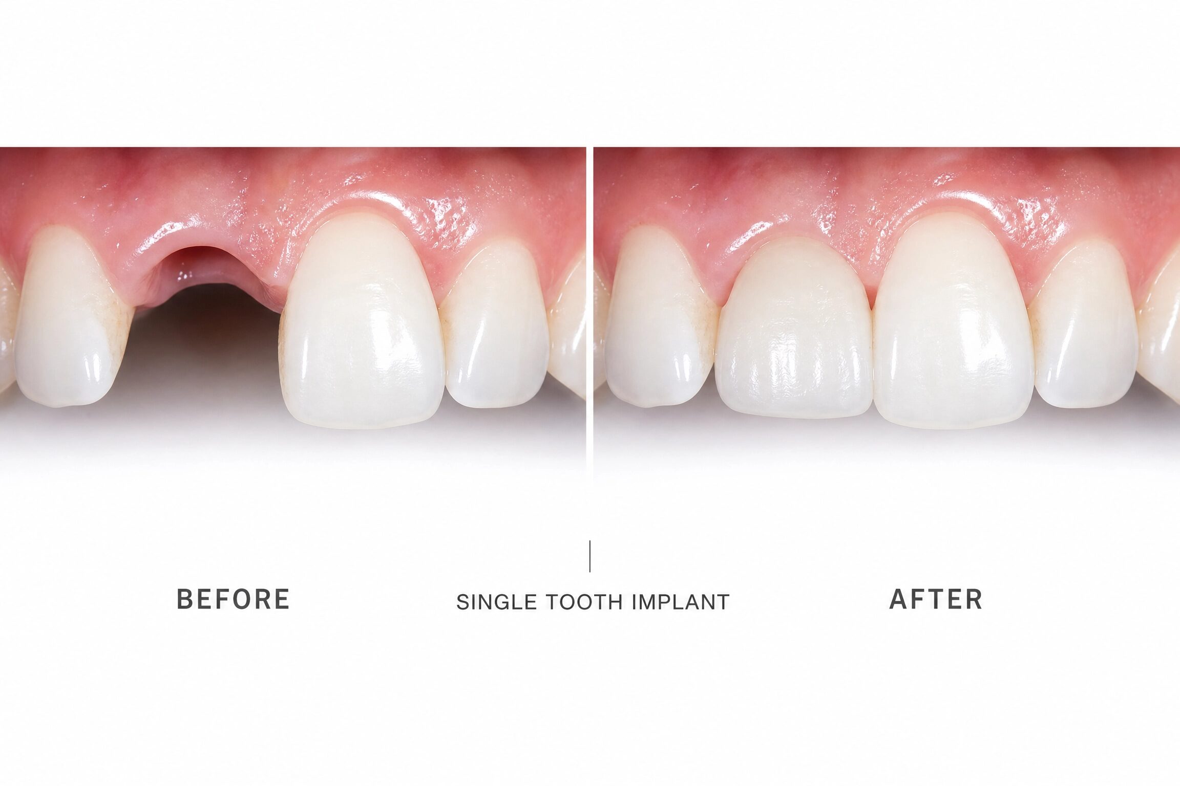 Before and after single tooth dental implant at Comfort Smiles Ann Arbor