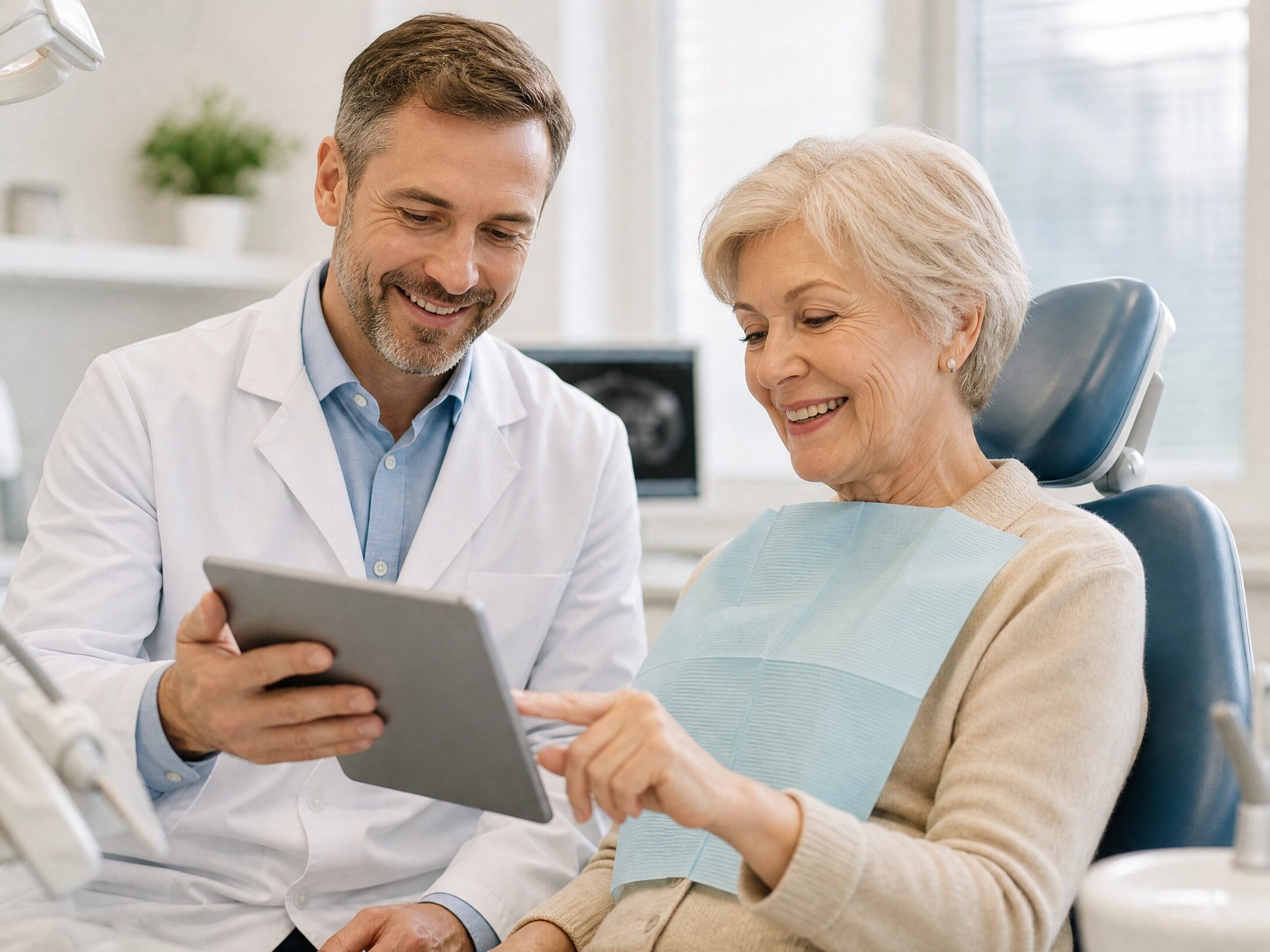 Dentist consulting with patient about dentures at Comfort Smiles Ann Arbor