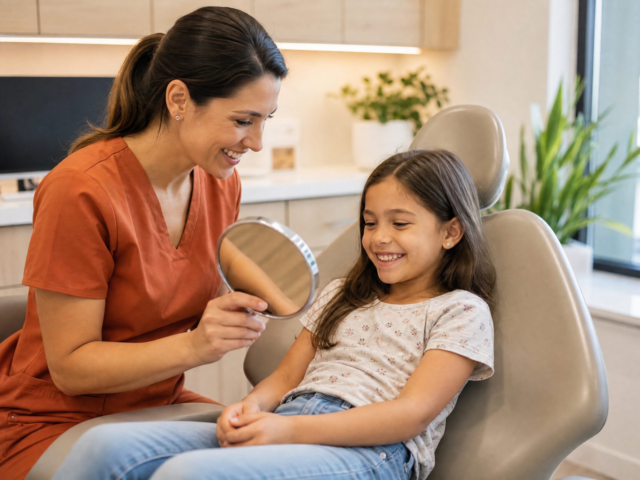 Friendly dentist applying dental sealants to a child patient at Comfort Smiles Ann Arbor