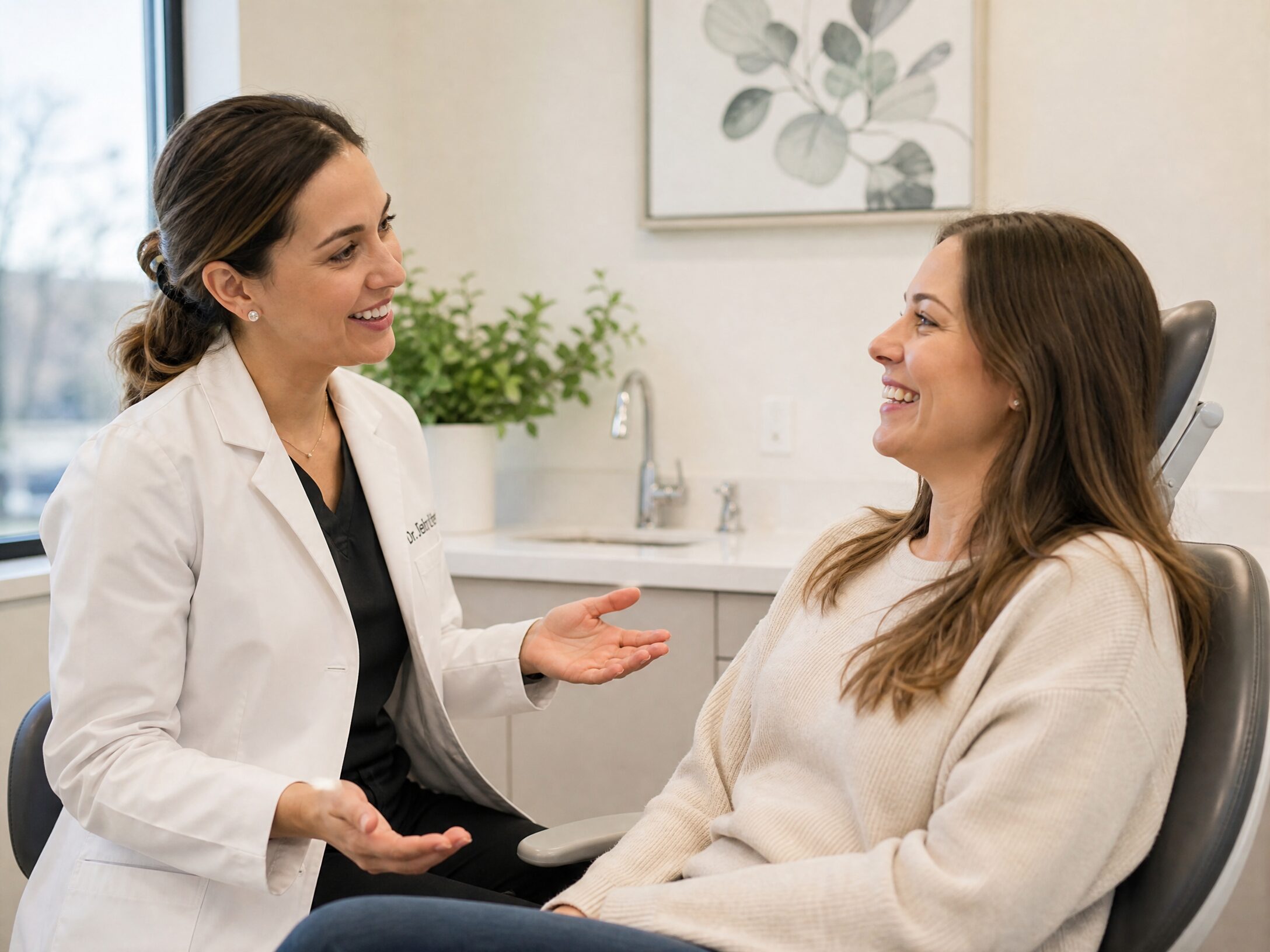 Dentist discussing fluoride treatment options with patient at Comfort Smiles Ann Arbor