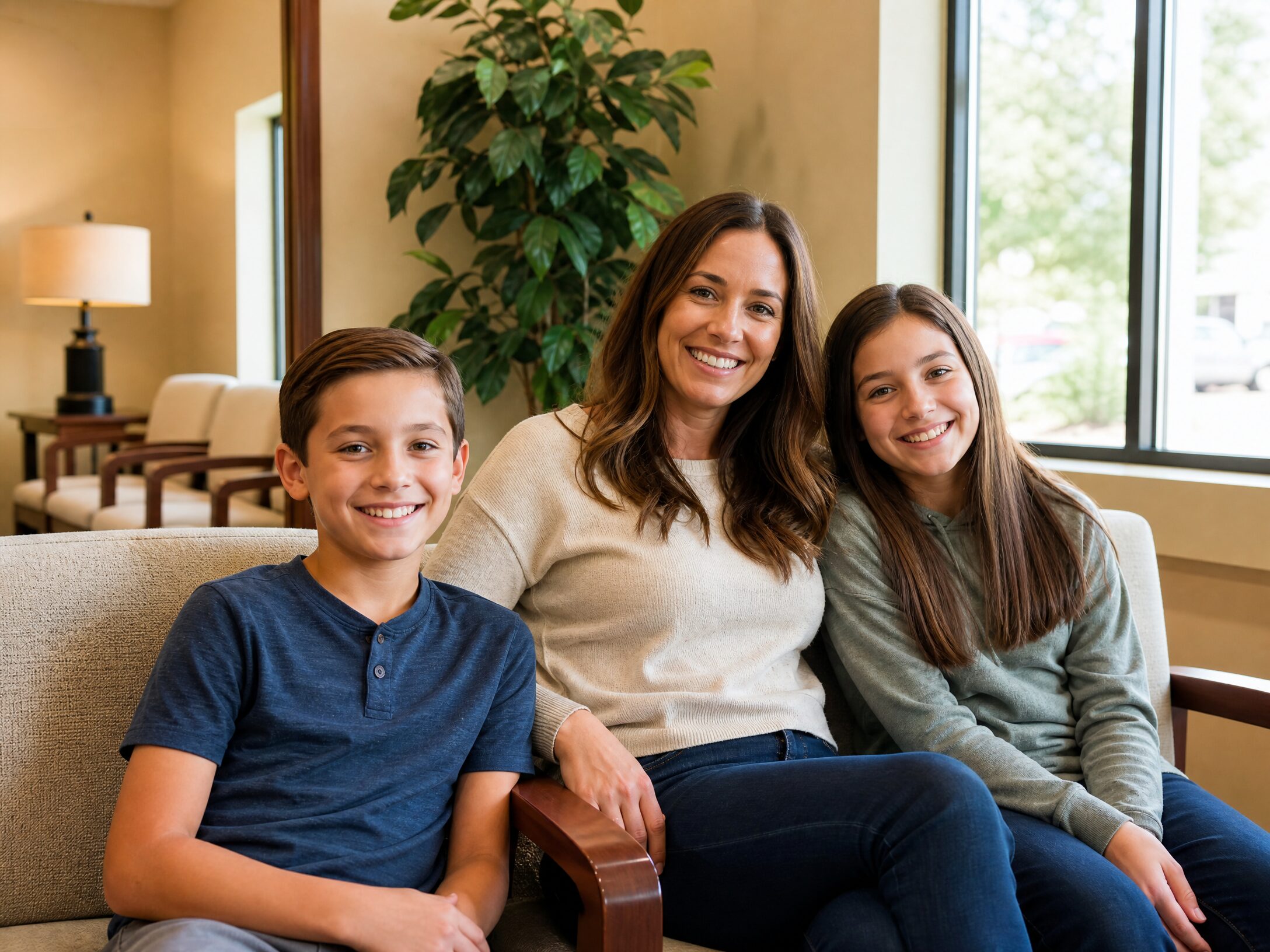 Happy family at Comfort Smiles Ann Arbor dental office after preventive treatment