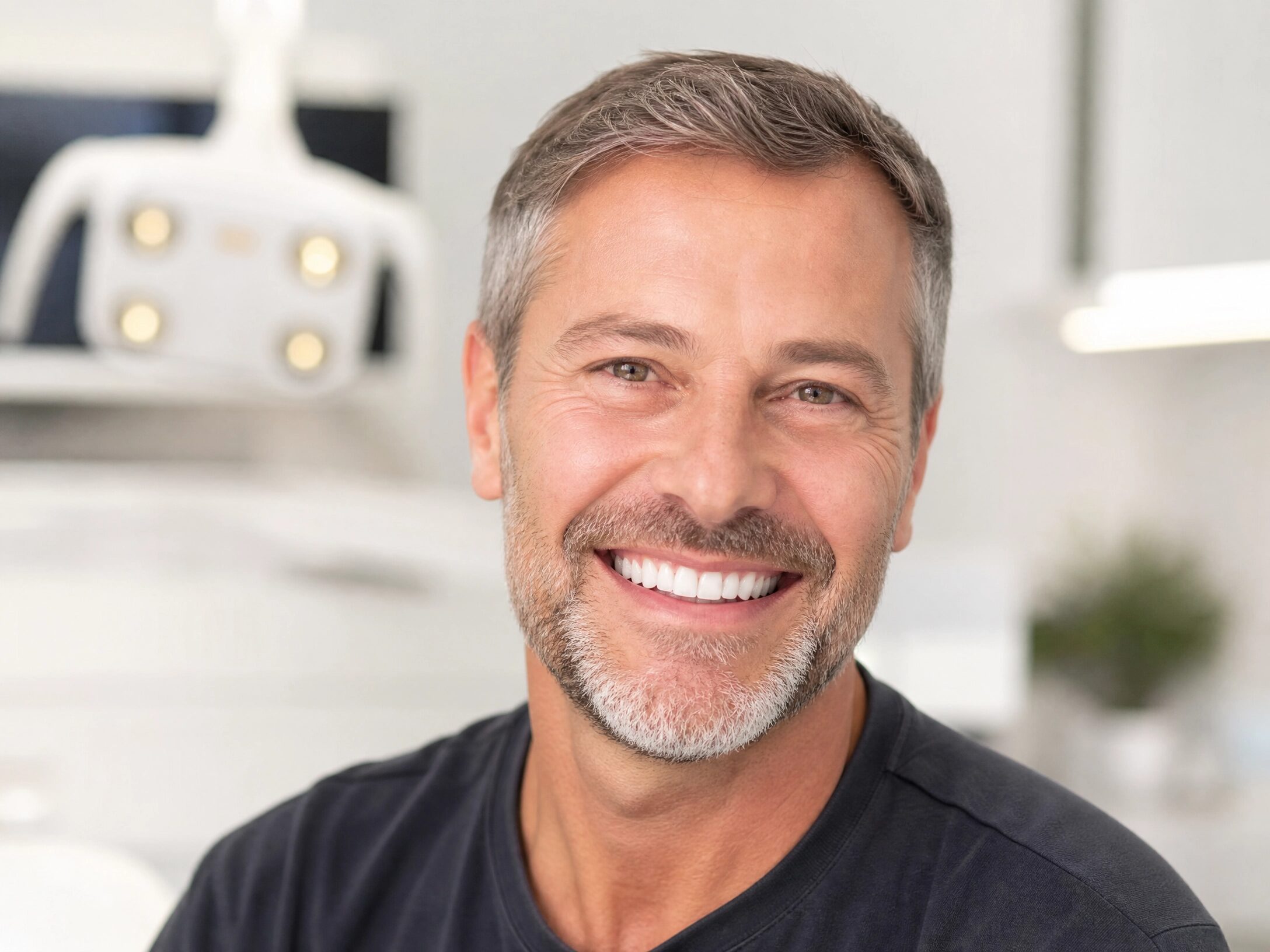 Man smiling confidently after dental implant treatment at Comfort Smiles Ann Arbor